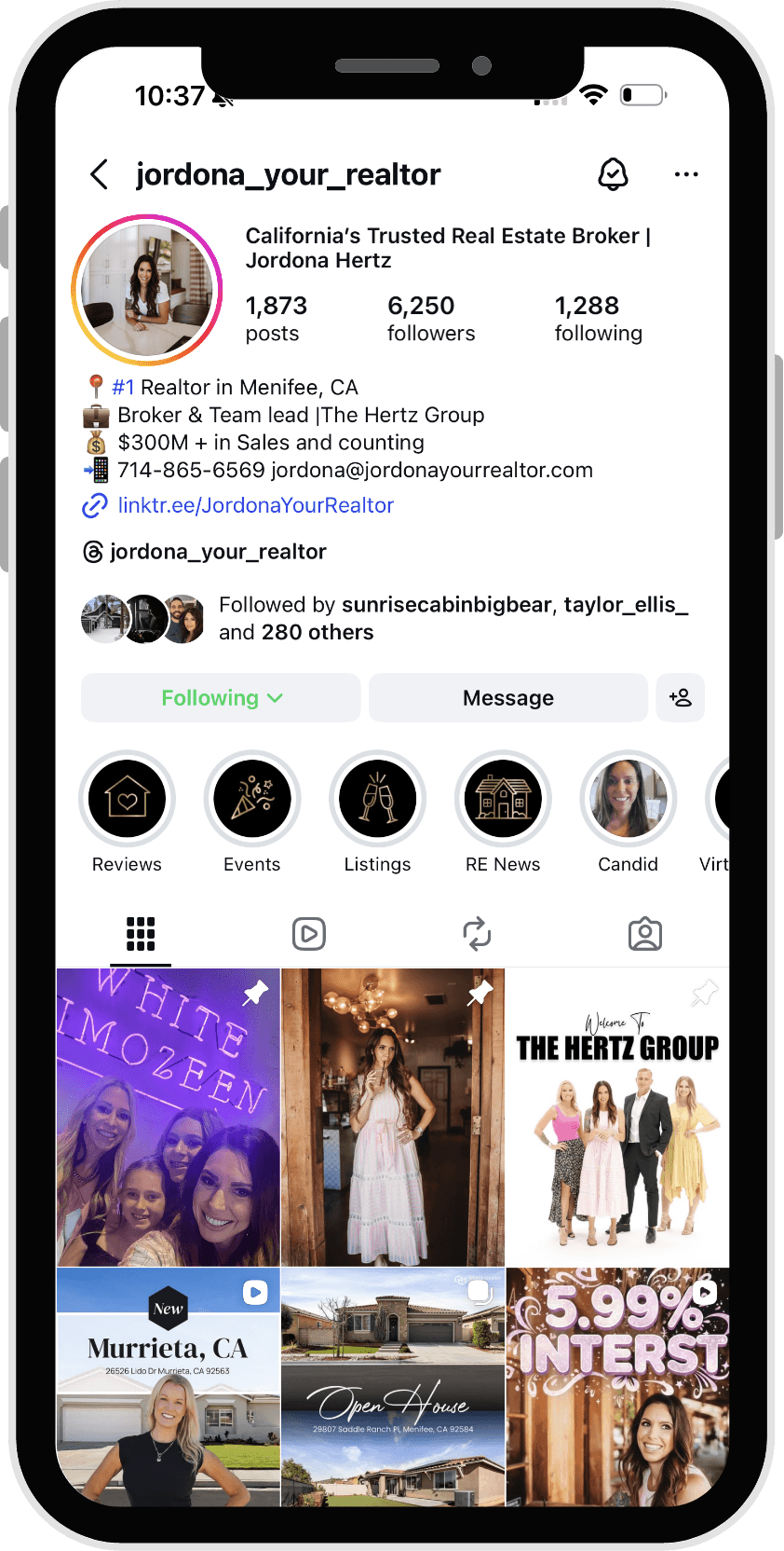 Jordona's Instagram profile, @jordona_your_realtor