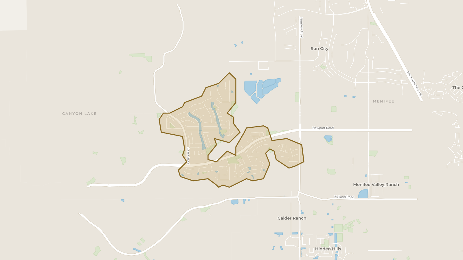 Map showing the boundary of Audie Murphy Ranch and the communities around it