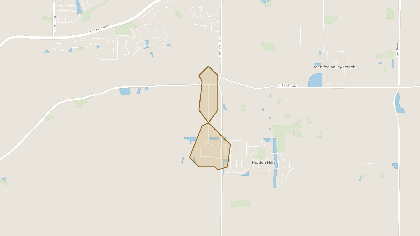 Map showing the boundary of Calder Ranch and the communities around it