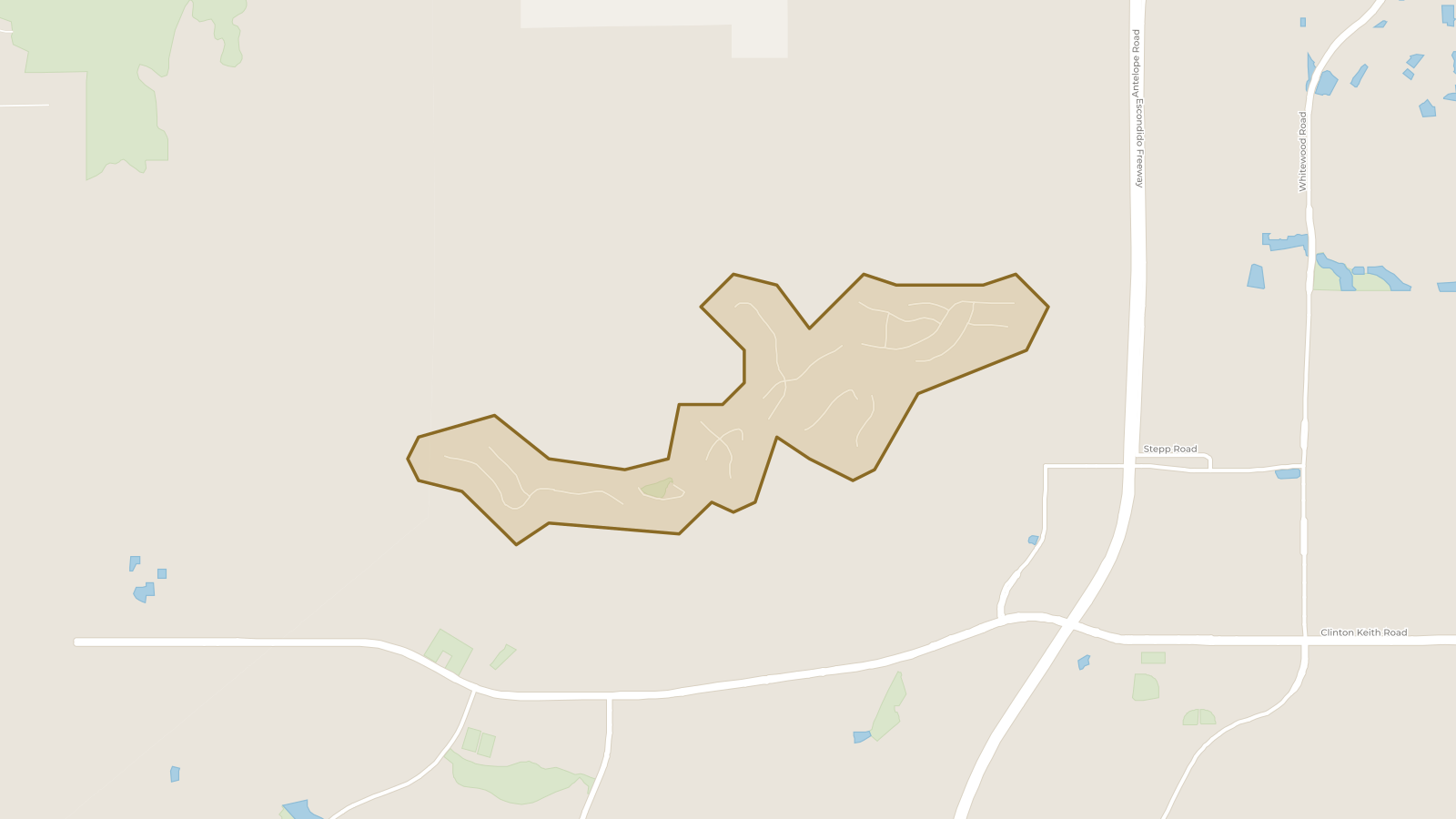 Map showing the boundary of Greer Ranch and the communities around it
