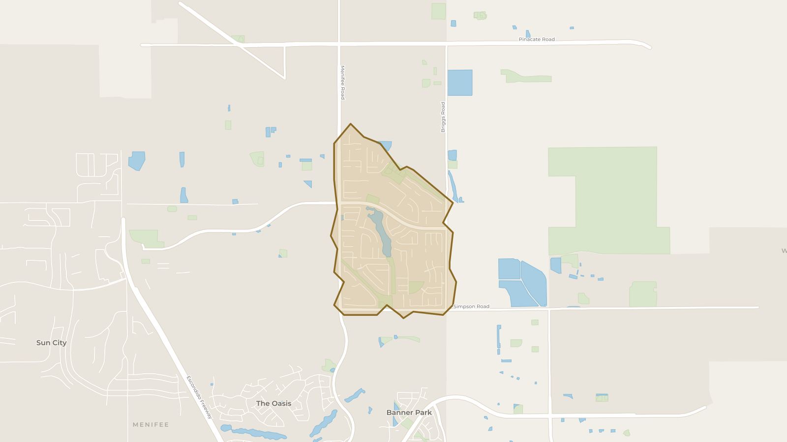 Map showing the boundary of Heritage Lake and the communities around it