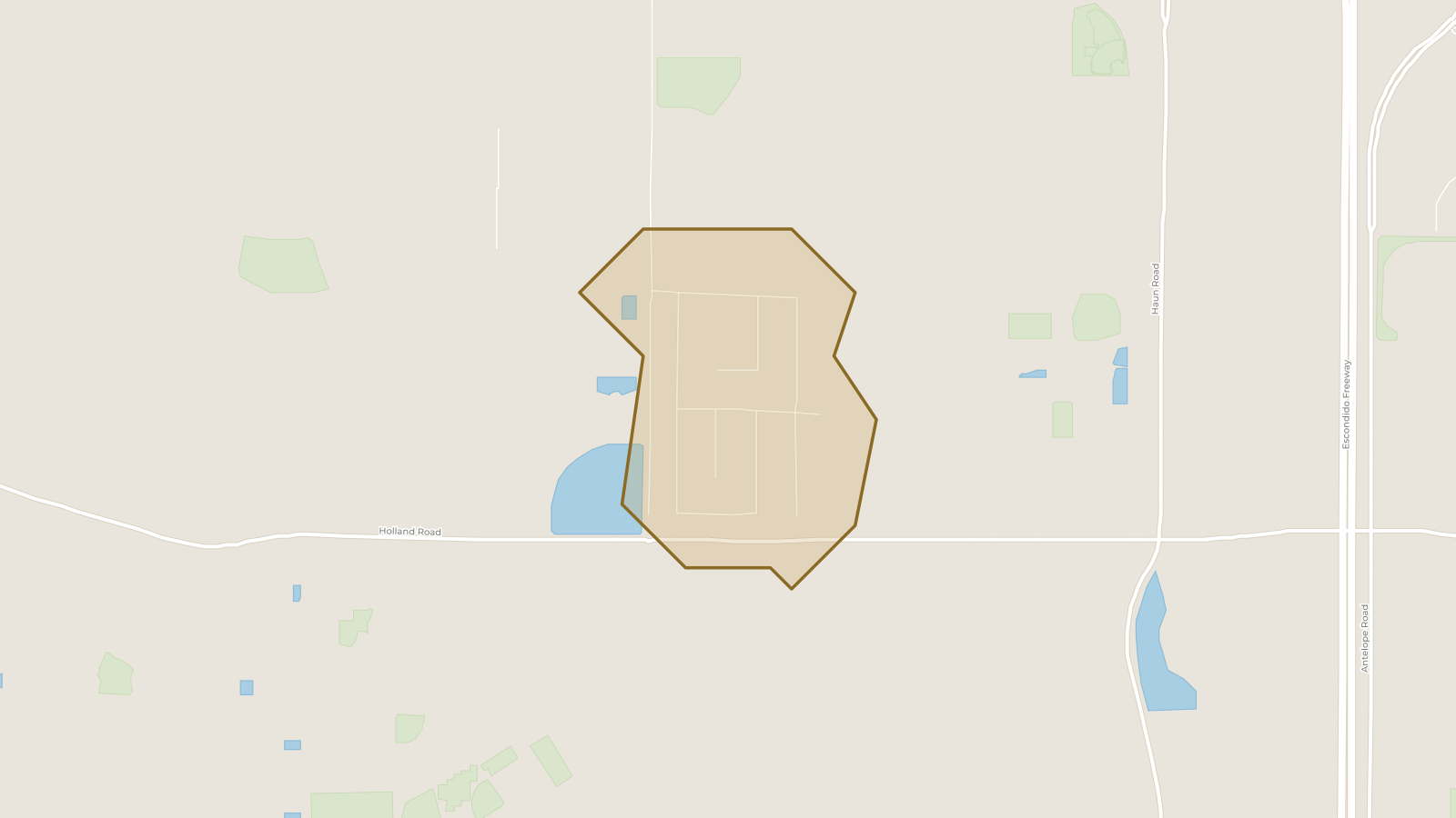 Map showing the boundary of Menifee Valley Ranch and the communities around it
