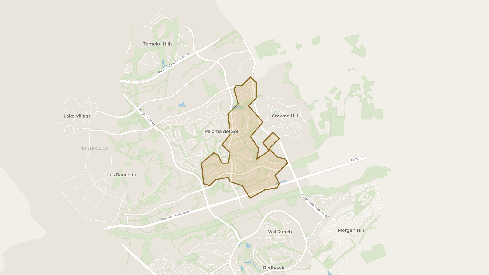 Map showing the boundary of Paseo del Sol and the communities around it