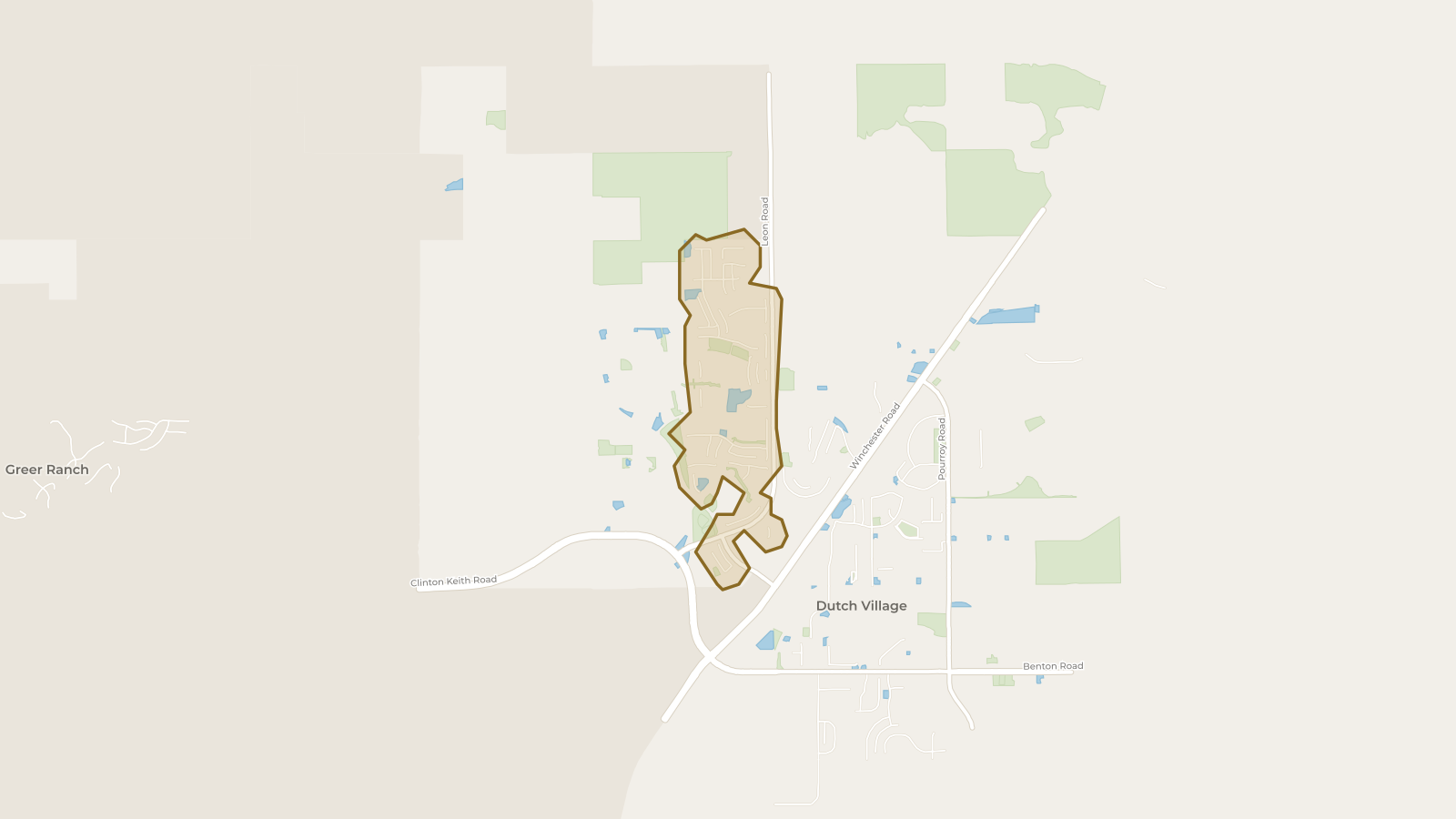 Map showing the boundary of Spencer's Crossing and the communities around it