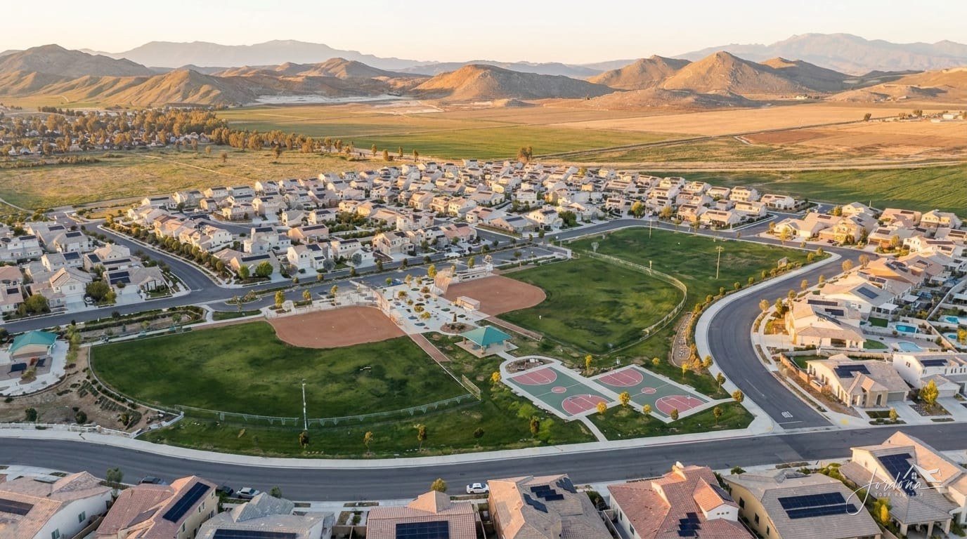 Aerial view of a newer Menifee neighborhood